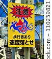Sign warning bicycles to slow down 110239821