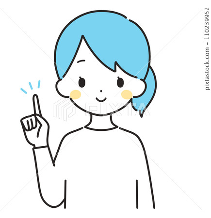 Light blue｜Woman in plain clothes pointing with finger｜Upper body 110239952
