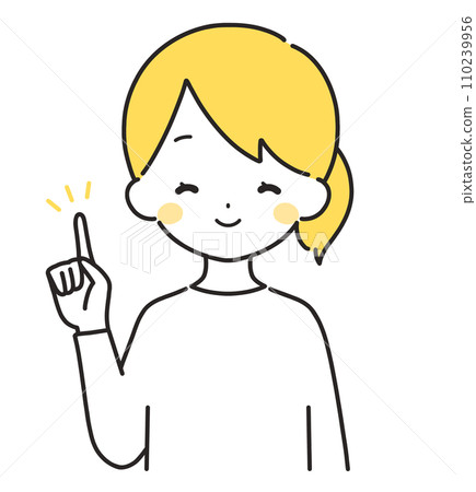 Yellow|Woman in plain clothes pointing with finger|Upper body Yellow|Woman in plain clothes pointing with finger|Upper body 110239956
