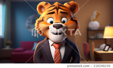 Cartoon cute tiger illustration in suit 110240230