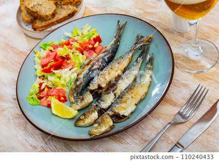 Fried sardines served on table 110240433