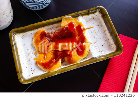 Veal meat skewers with cheese, asian cuisine Veal meat skewers with cheese, asian cuisine 110241220