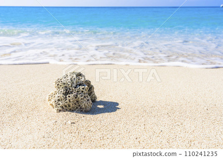 White sand beach and blue sea of Busena Marine Park, washed up coral, Nago City, Okinawa Prefecture 110241235