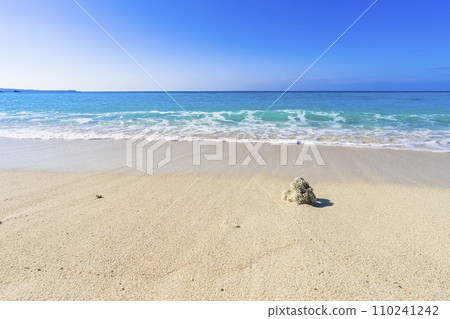 White sand beach and blue sea of Busena Marine Park, washed up coral, Nago City, Okinawa Prefecture 110241242