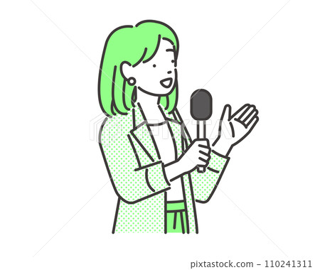 附麥克風的女播音員向量圖素材 附麥克風的女播音員向量圖素材 110241311