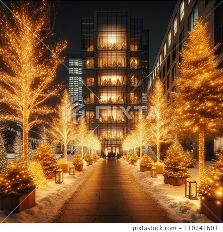 夜晚的城市景觀與聖誕燈飾 110241601