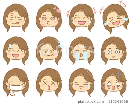 Emoticon icons with various expressions female 3 110241666