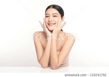 Beautiful young asian woman with clean fresh skin on white background, Face care, Facial treatment, Cosmetology, beauty and spa, Asian women portrait. 110241792