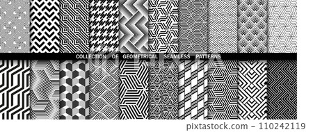 Geometric set of seamless black and white patterns. Simple vector graphics 110242119