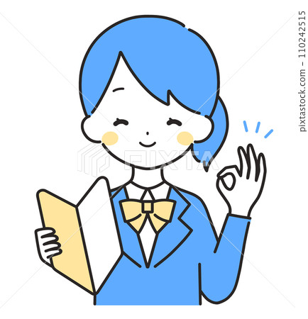 Blue | Girl in blazer with beginner mark | OK sign 110242515