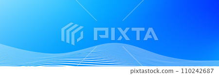 Abstract white wave lines on blue gradient background. Wide banner with curve liquid stripes. Frame border concept for footer, poster, brochure, booklet, cover, header, flyer. Turquoise vector footer 110242687