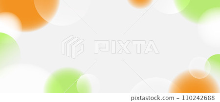 Soft matte sphere background. Orange, green, white floating bubble ball wallpaper. Blur gradient circle backdrop. Vector horizontal design template for banner, poster, presentation, brochure, leaflet 110242688
