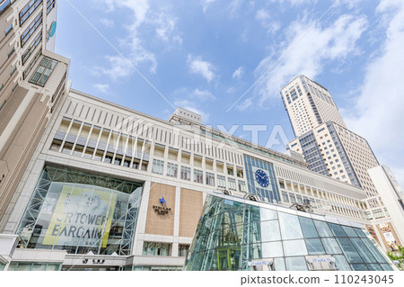 Sapporo City, Hokkaido, the gateway to Sapporo, the scenery of the south exit of JR Sapporo Station on a clear day and the JR Tower Sapporo City, Hokkaido, the gateway to Sapporo, the scenery of the south exit of JR Sapporo Station on a clear day and the JR Tower 110243045