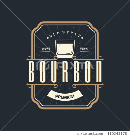 Whiskey Logo, Drink Label Design With Old Retro Vintage Ornament Illustration Premium Template 110243178