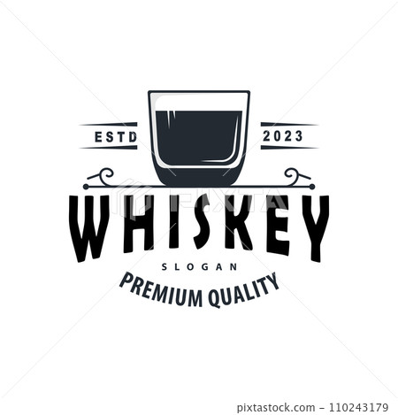 Whiskey Logo, Drink Label Design With Old Retro Vintage Ornament Illustration Premium Template Whiskey Logo, Drink Label Design With Old Retro Vintage Ornament Illustration Premium Template 110243179