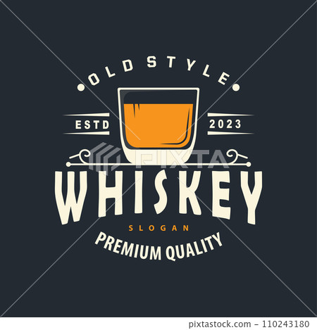 Whiskey Logo, Drink Label Design With Old Retro Vintage Ornament Illustration Premium Template 110243180