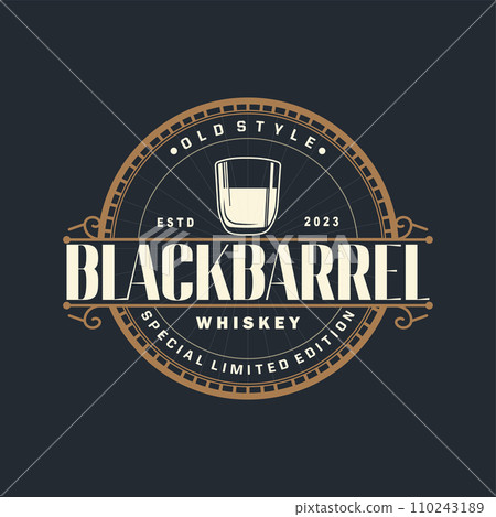 Whiskey Logo, Drink Label Design With Old Retro Vintage Ornament Illustration Premium Template 110243189