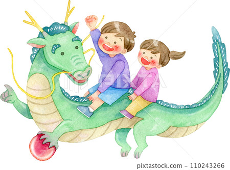 【龍年】騎在龍背上的孩子水彩插畫 【龍年】騎在龍背上的孩子水彩插畫 110243266