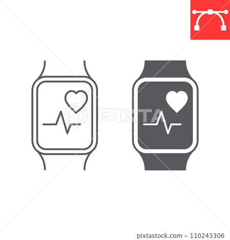 Fitness watch line and glyph icon, sport and gadget, fitness tracker vector icon, vector graphics, editable stroke outline sign, eps 10. 110243306