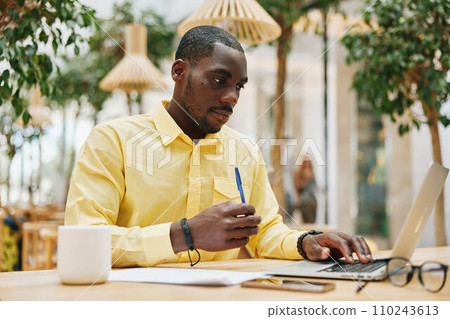 Businessman man lifestyle technology laptop person computer working business black male 110243613