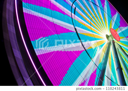 Neon Detail of Ferris Wheel in Motion under Night Sky at Tennessee Festival Neon Detail of Ferris Wheel in Motion under Night Sky at Tennessee Festival 110243811