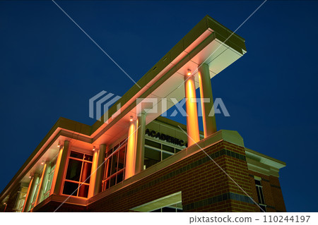 Twilight Glow on Modern Academic Building in Fort Wayne, Indiana 110244197