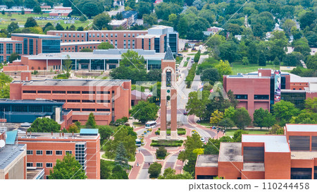 Shafer Tower in heart of campus, Ball State University aerial Muncie Indiana Shafer Tower in heart of campus, Ball State University aerial Muncie Indiana 110244458