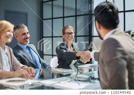 Colleagues at business meeting in conference room 110244540