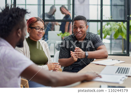 In a modern office. a diverse team of managers at a company meeting to discuss business projects. 110244579