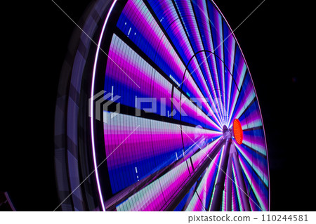 Neon Lights Ferris Wheel in Motion at Tennessee Night 110244581