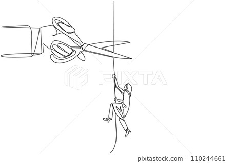 Continuous one line drawing Arab businesswoman climbs rope. Metaphor of struggling to advance business. Business failed to develop. Sabotaged by colleague. Single line draw design vector illustration Continuous one line drawing Arab businesswoman climbs rope. Metaphor of struggling to advance business. Business failed to develop. Sabotaged by colleague. Single line draw design vector illustration 110244661
