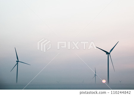 Wind Turbines in Tranquil Pastel Sky at Ohio Plains 110244842