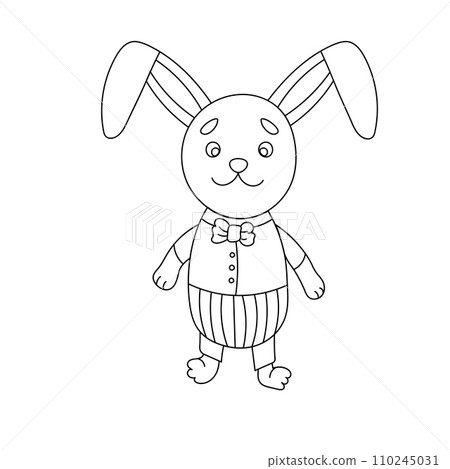 An Easter bunny cartoon rabbit holding a giant Easter egg illustration 110245031