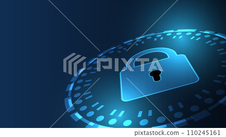 digital lock symbol on dark blue background. cyber security and privacy network concept digital lock symbol on dark blue background. cyber security and privacy network concept 110245161