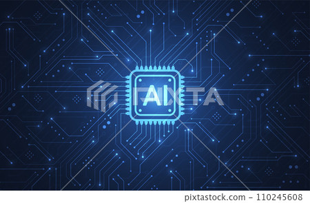 Artificial intelligence chipset on circuit board in futuristic concept technology artwork for web, banner, card, cover. Vector illustration Artificial intelligence chipset on circuit board in futuristic concept technology artwork for web, banner, card, cover. Vector illustration 110245608