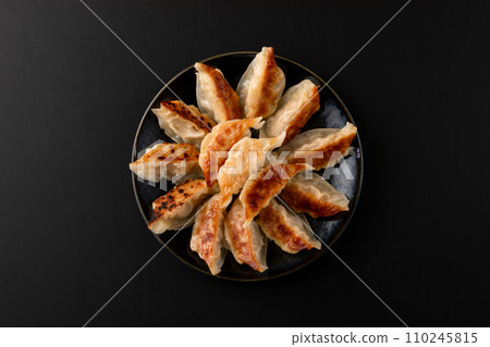 盤子上的烤餃子，俯視圖 110245815