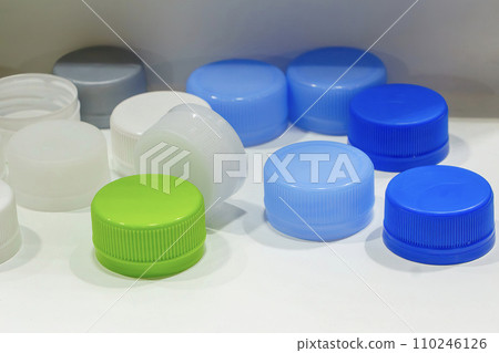 The group of multi-color plastic bottle caps. 110246126