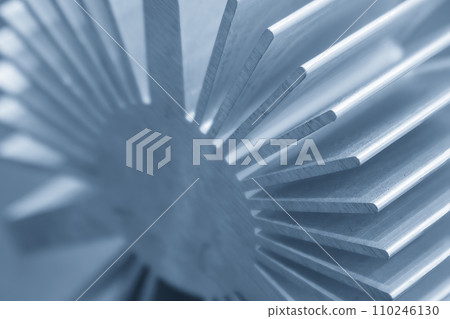 Close up scene the sample parts of aluminum profile extrusion manufacturing concept. 110246130