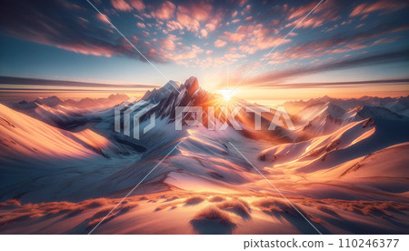 清晨陽光照亮的雪山（AI 生成的圖像） 110246377