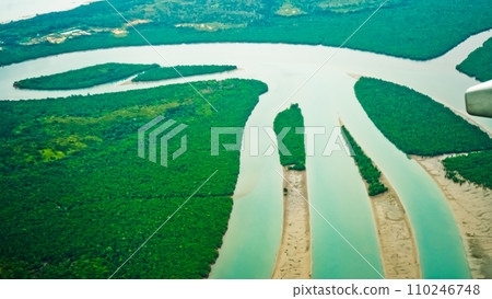 Aerial view of river in Riau Islands, Indonesia 110246748