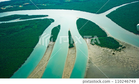 Aerial view of river in Riau Islands, Indonesia 110246749