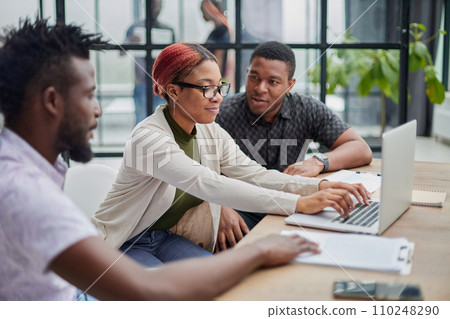 In a modern office. a diverse team of managers at a company meeting to discuss business projects. 110248290