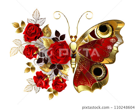 Red flower butterfly with red roses Red flower butterfly with red roses 110248604