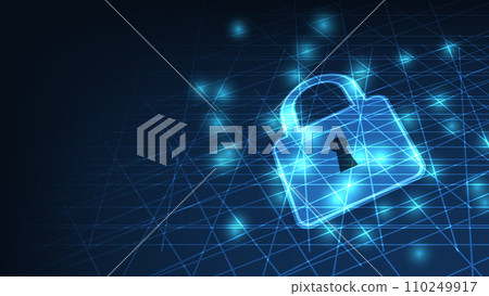 digital lock symbol on dark blue background. cyber security and privacy network concept 110249917