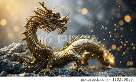 Celebrate Chinese New Year, Year of the Dragon with Elegant Golden Dragon Banner on dark Background Embracing Asian Cultural Festivities, Luna New Year Banner, Ai generative 110250036