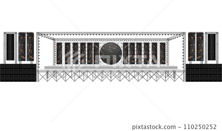 red stage and speaker with led screen on the truss system on the white background 110250252