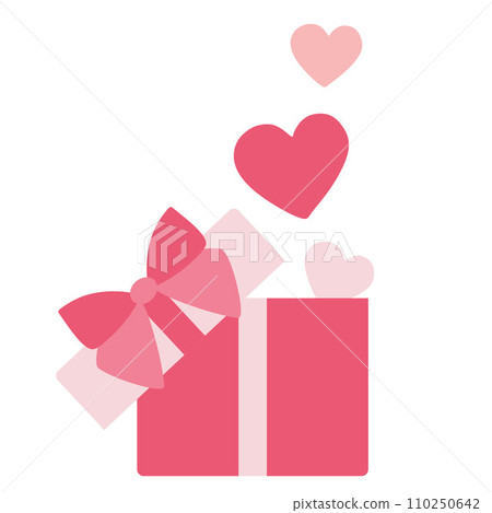 Open gift box with fly hearts. Valentine day Concept. Colorful flat design Vector illustration isolated on white. 14 February romantic present. Holiday design art for Decoration, Postcard template. 110250642