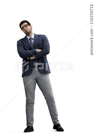 A man in office clothes on a White background with his hands folded A man in office clothes on a White background with his hands folded 110250718