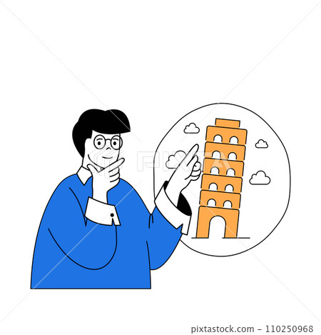 Travel concept with cartoon people in flat design for web. Man going to Italy trip with sightseeing excursions to national landmarks. Vector illustration for social media banner, marketing material. Travel concept with cartoon people in flat design for web. Man going to Italy trip with sightseeing excursions to national landmarks. Vector illustration for social media banner, marketing material. 110250968