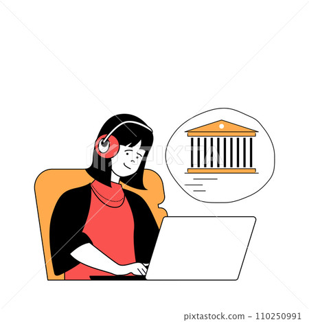 Travel concept with cartoon people in flat design for web. Woman preparing to vacation and researching tourist information online. Vector illustration for social media banner, marketing material. Travel concept with cartoon people in flat design for web. Woman preparing to vacation and researching tourist information online. Vector illustration for social media banner, marketing material. 110250991